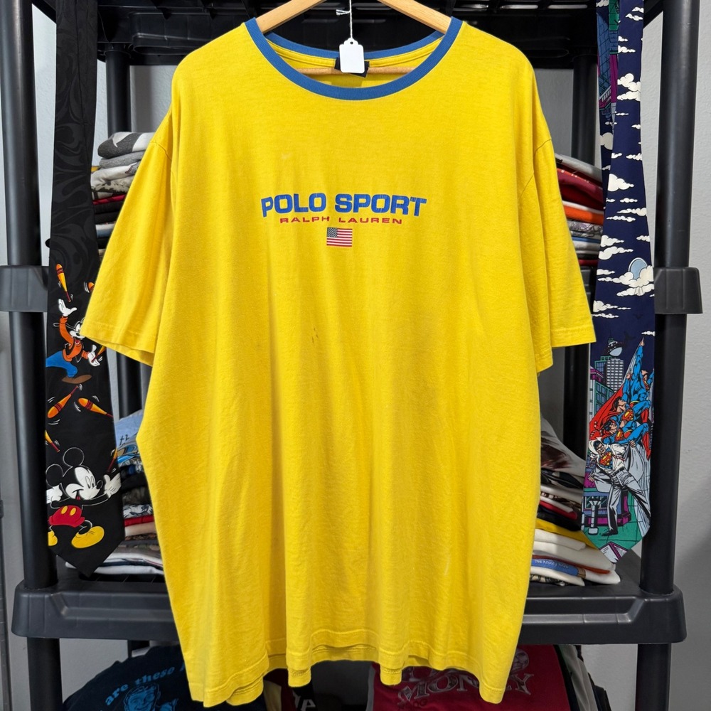 Vintage Yellow Polo Sport Ralph Lauren Ringer Tee XXL Has Marks